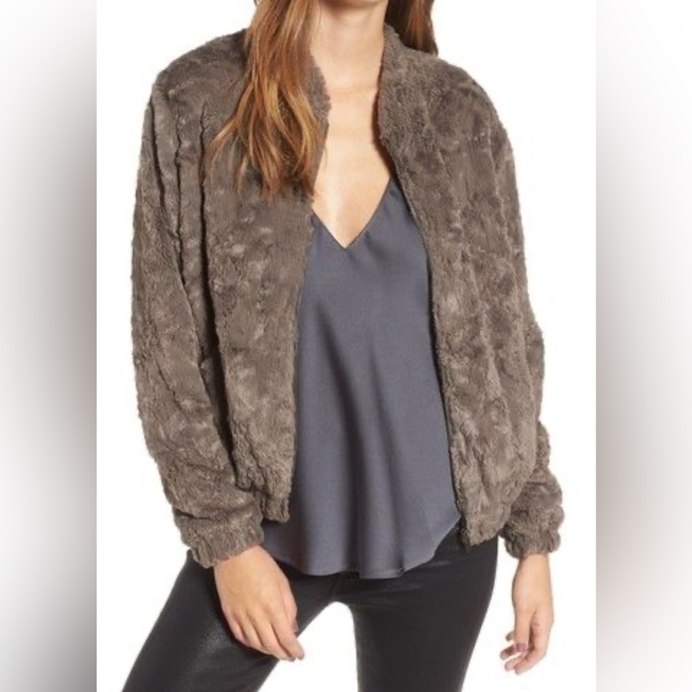 ASTR The Label Danicka Ash Grey Teddy Bomber Jacket Faux Fur Revolve